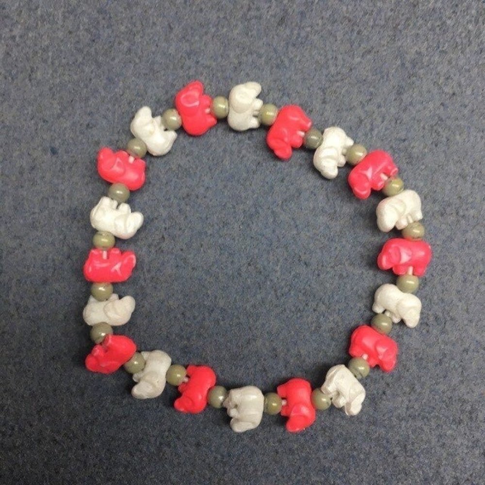 Trrtlz Friendship Elephant Bracelet Neon Red White Beige Stretch Retro Boho